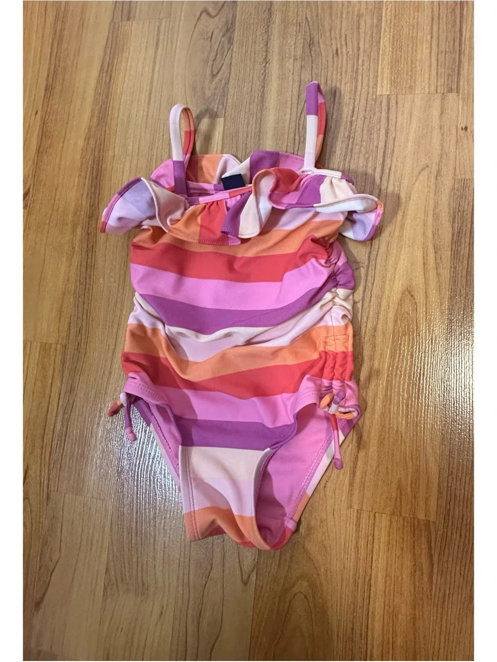 GAP Girls Rainbow Stripe Ruffle One-Piece Swimsuit - Pink/Orange/Purple
